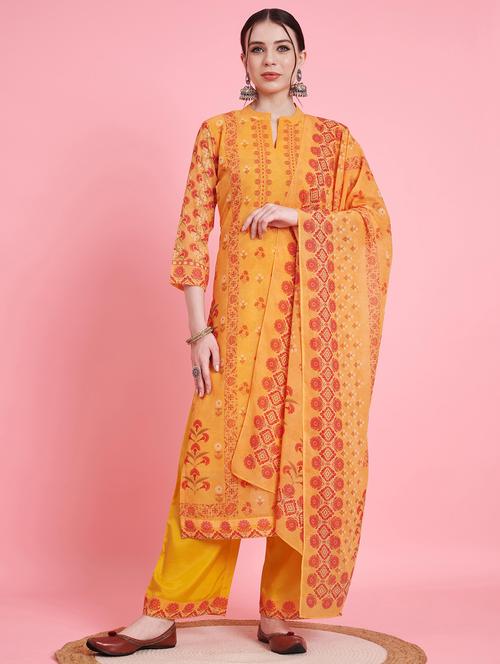 women yellow floral printed kurta palazzo set with dupatta - 20878686 - Very Small Image - 1