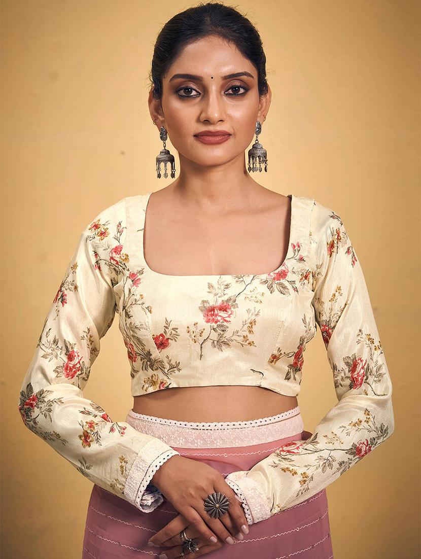 women pink foil printed lace work saree with blouse - 20879473 - Standard Image - 3