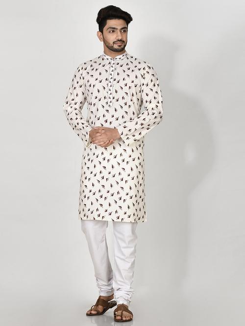 white cotton blend kurta pyjama ethnic wear set - 20881394 - Very Small Image - 1