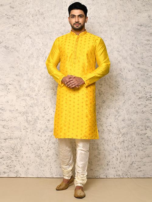 yellow silk blend kurta pyjama ethnic wear set - 20881536 - Very Small Image - 1
