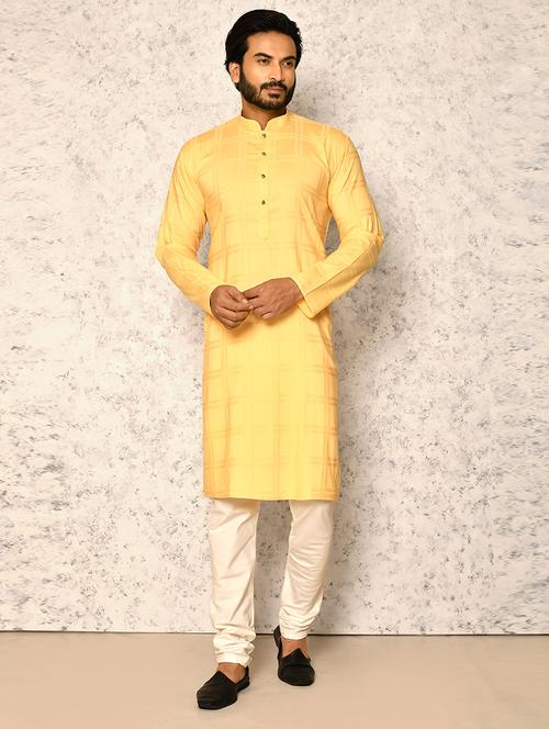 yellow cotton blend kurta pyjama ethnic wear set - 20881575 - Very Small Image - 1