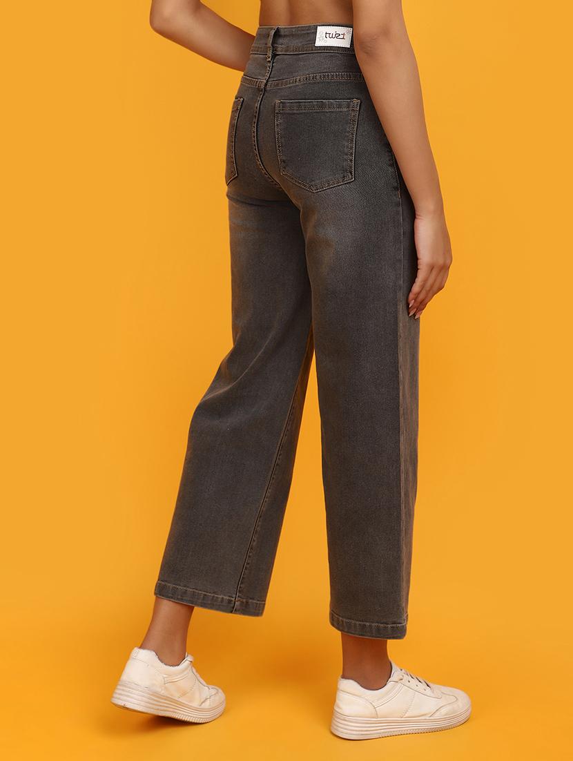 women solid grey wide leg trouser - 20884411 - Zoom Image - 3