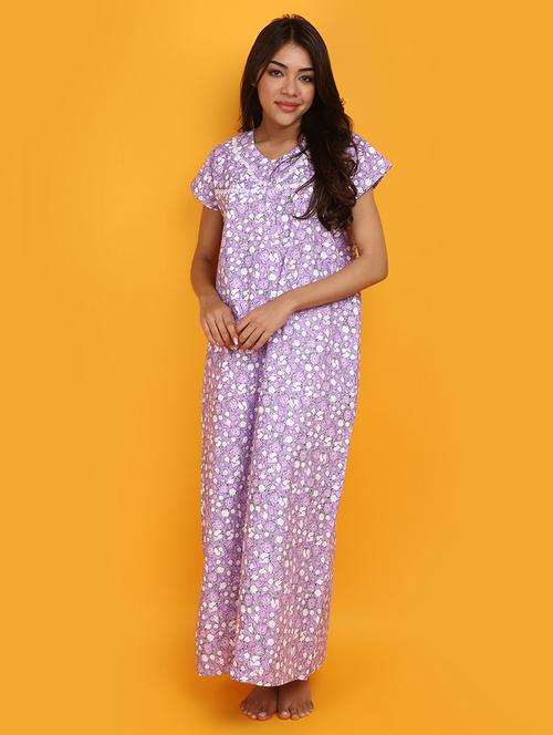 women lavender floral printed nighty - 20884429 - Very Small Image - 1
