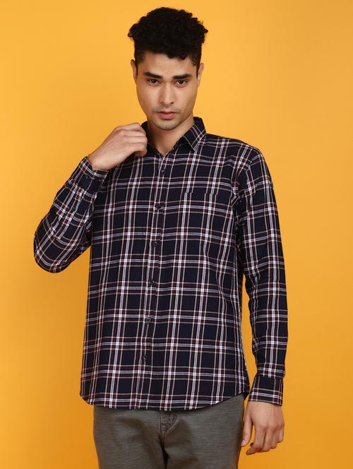 navy blue checkered casual shirt - 20884475 - Very Small Image - 1