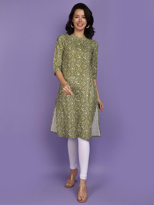 women green mandarin neck straight kurta - 20885028 - Very Small Image - 1