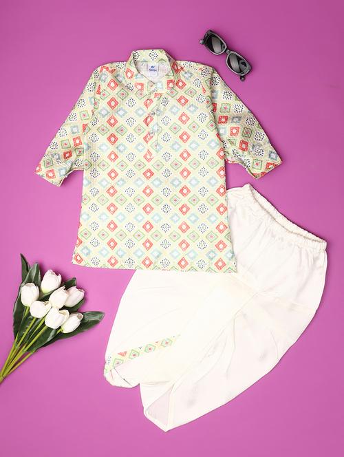 kids off white printed detailed kurta & dhoti set - 20885058 - Very Small Image - 1
