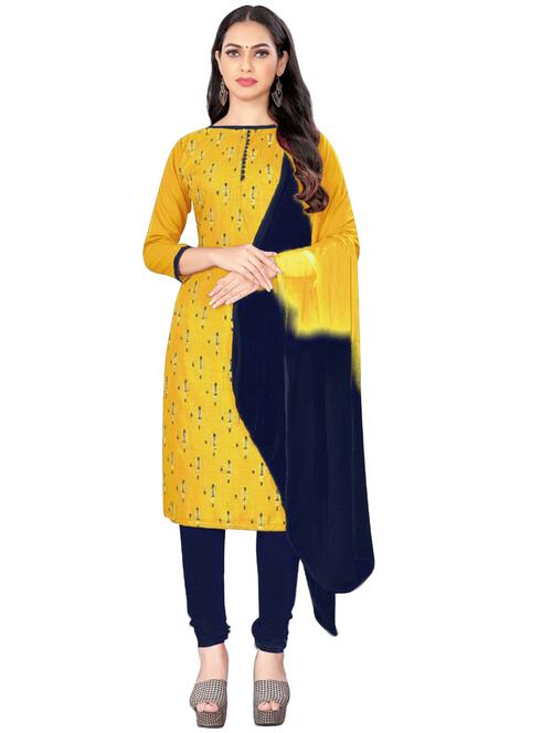 yellow cotton blend unstitched suit - 20886180 - Very Small Image - 1