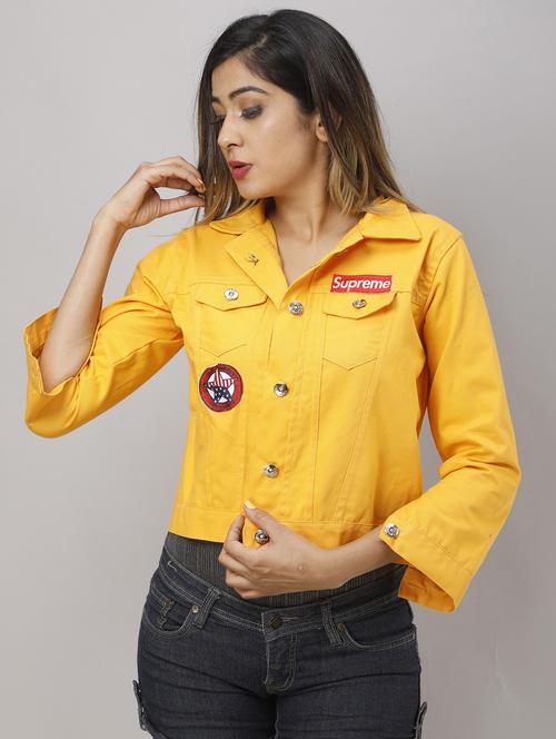yellow placement print denim jacket - 20893363 - Very Small Image - 1