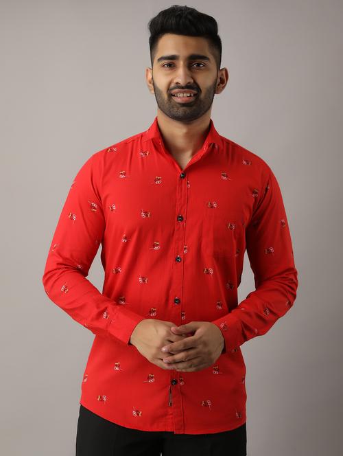 red cotton blend casual shirt - 20893378 - Very Small Image - 1