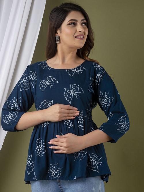women round neck printed maternity tunic - 20893666 - Very Small Image - 1