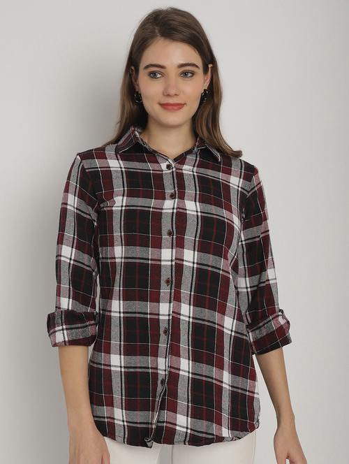 women checkered long sleeve shacket - 20893676 - Very Small Image - 1