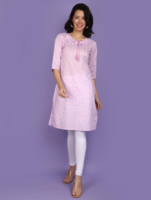 lavender cotton embroidered straight kurta - 20893844 - Very Small Image - 1