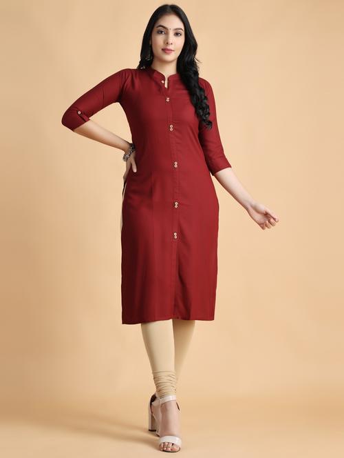 women mandarin neck solid front and side both slit kurta - 20895110 - Very Small Image - 1