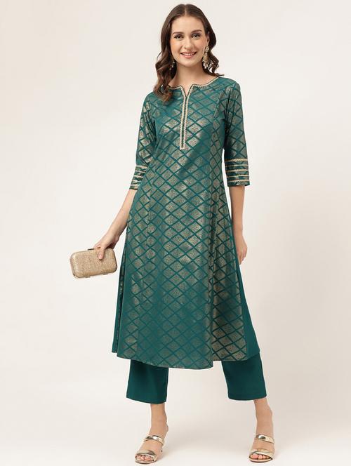 women green notch neck kurta pant set - 20895367 - Very Small Image - 1