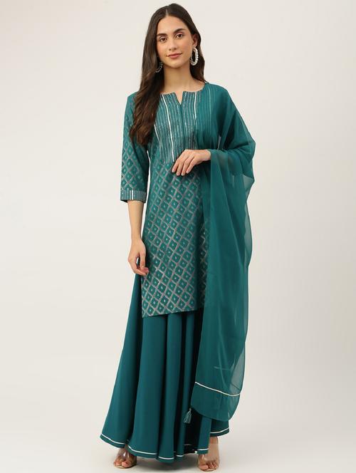 women green notch neck kurta sharara set with dupatta - 20895394 - Very Small Image - 1