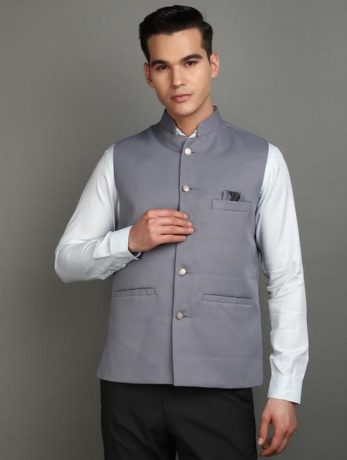 men solid color nehru jacket - 20901324 - Very Small Image - 1