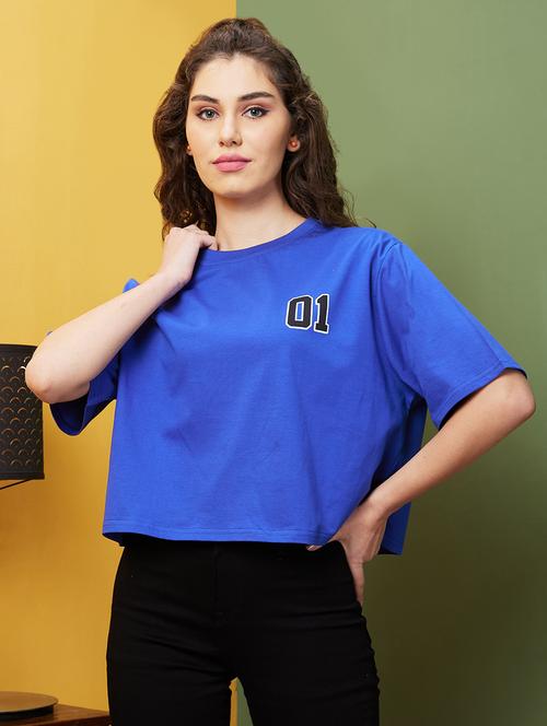 women typographic round neck boxy t-shirt - 20911606 - Very Small Image - 1