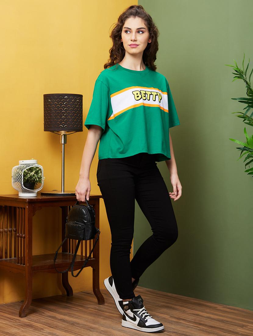 women typographic round neck boxy t-shirt - 20911608 - Standard Image - 3