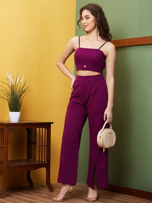 women solid top and trouser co-ord set - 20911638 - Very Small Image - 1