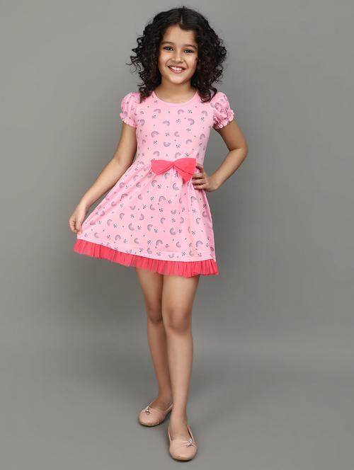 Girls Round Neck Printed Frock - 20911695 - Very Small Image - 1