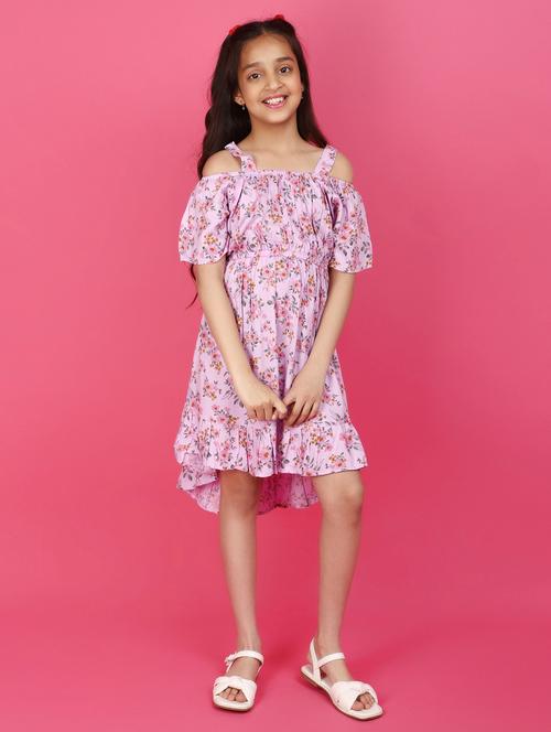 Girls Cold Shoulder Printed Frock - 20911760 - Very Small Image - 1