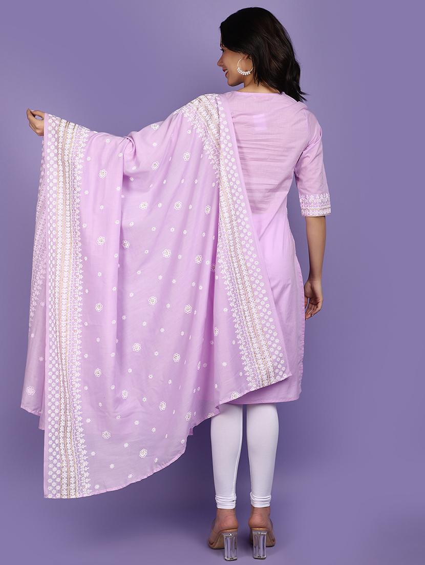 women lavender round neck straight kurta - 20911797 - Standard Image - 2