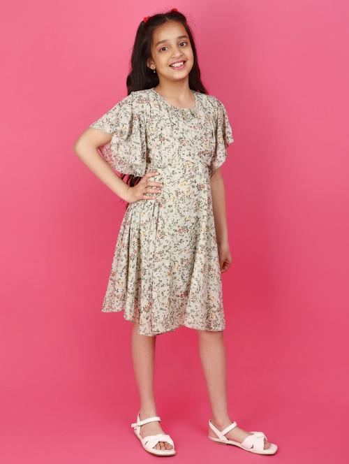 girls round neck printed frock - 20911832 - Very Small Image - 1