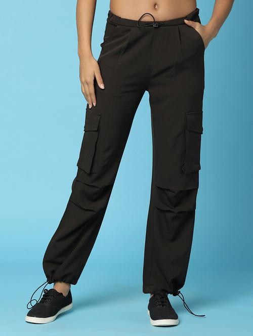 women solid brown flat front joggers - 20911840 - Very Small Image - 1