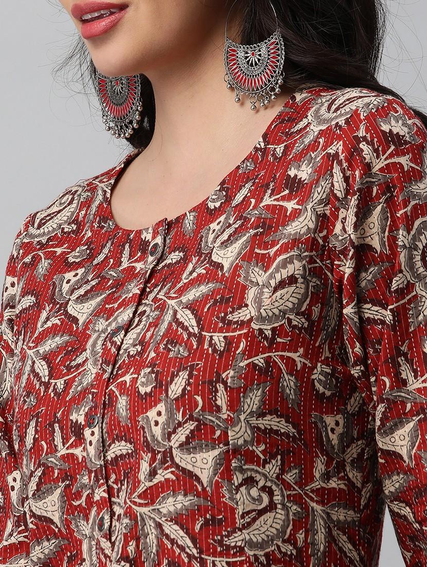 women round neck cotton a-line kurta - 20912079 - Zoom Image - 5