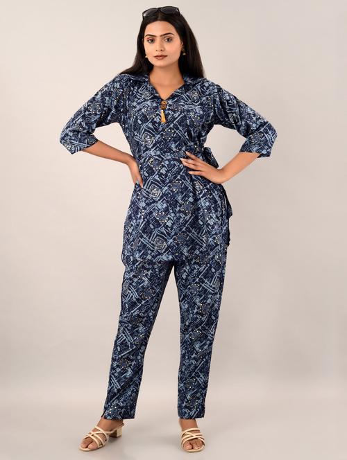 Women Blue Foil Print Co-ord Sets - 20912155 - Very Small Image - 1