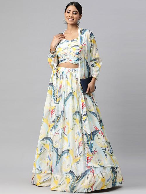 women's floral printed flared lehenga - 20912302 - Very Small Image - 1