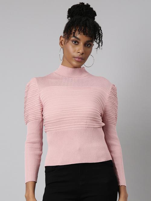 women solid mock neck puff sleeves top - 20928692 - Very Small Image - 1