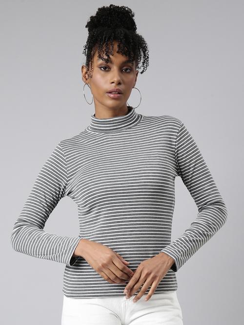 women striped mock neck top - 20929007 - Very Small Image - 1