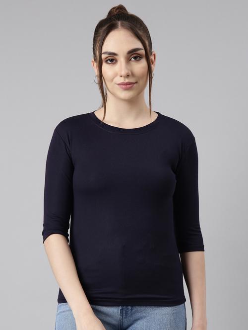 women solid round neck top - 20929023 - Very Small Image - 1