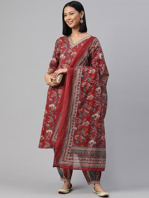 women three quarter sleeve kurta salwar with dupatta set - 20929130 - Very Small Image - 1