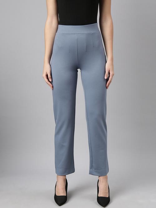 blue cotton blend flat front trousers - 20929168 - Very Small Image - 1