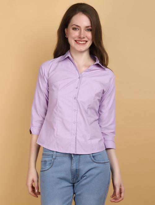 women solid lavender cotton shirt - 20929236 - Very Small Image - 1