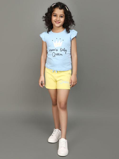 girls round neck printed shorts set - 20929260 - Very Small Image - 1