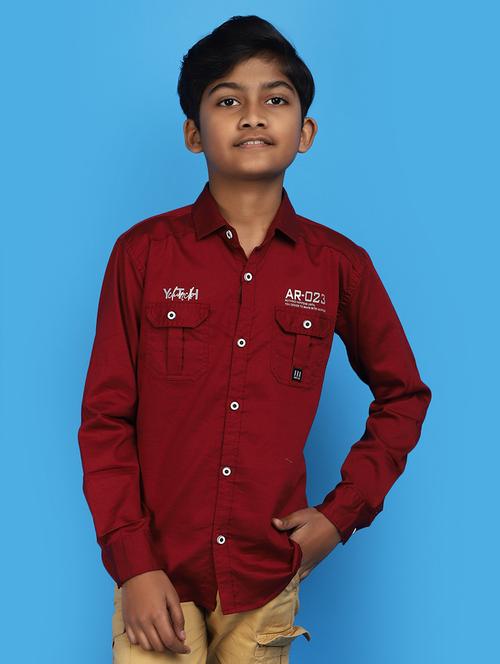 maroon cotton typographic print shirt - 20929319 - Very Small Image - 1