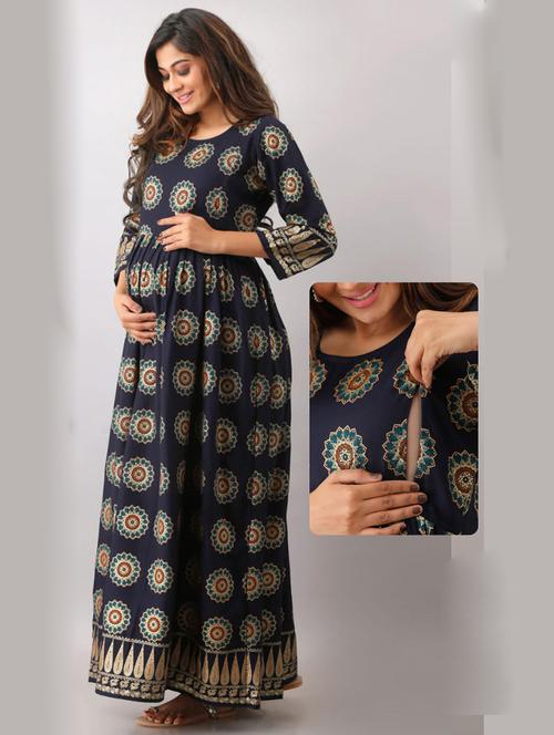 women's block printed maternity gown - 20929573 - Very Small Image - 1