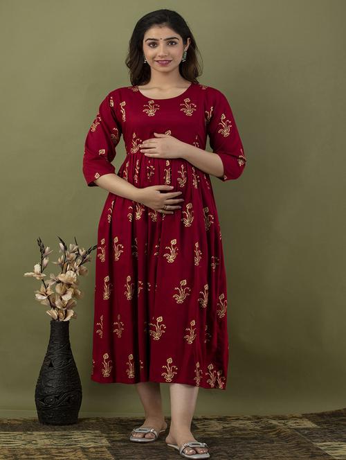 women's block printed maternity gown - 20929586 - Very Small Image - 1