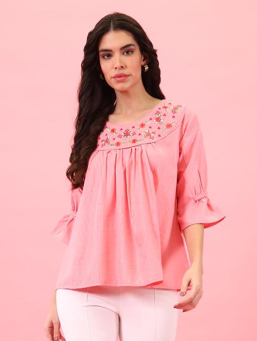 women peach round neck a-line top - 20929942 - Very Small Image - 1