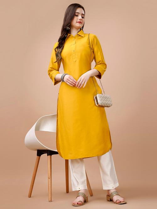 women yellow solid straight kurta - 20929958 - Very Small Image - 1