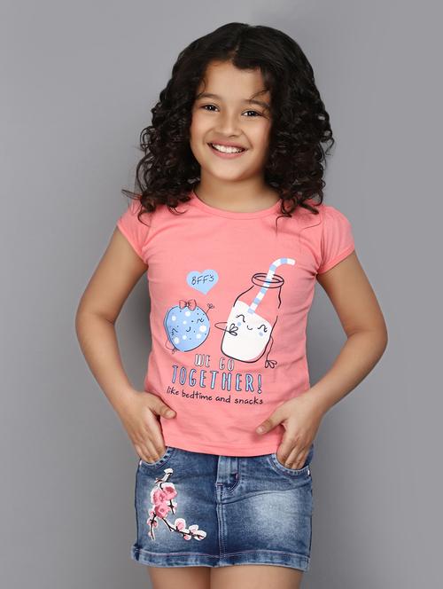 girls round neck front printed regular tee - 20930615 - Very Small Image - 1