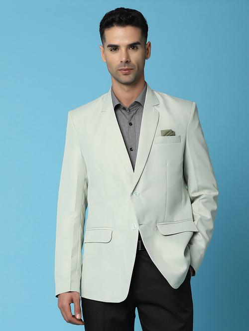 green cotton blend single breasted casual blazer - 20930668 - Very Small Image - 1