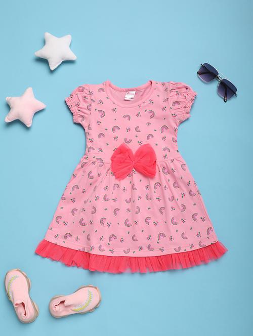 girls pink printed frock - 20934190 - Very Small Image - 1