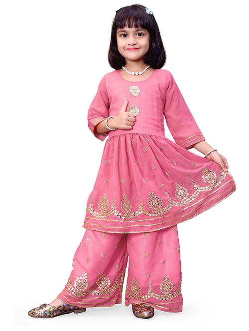 pink round neck kurta palazzo set - 20942326 - Very Small Image - 1