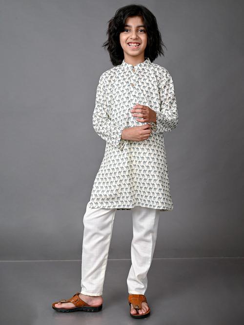 boys printed cotton kurta pyjama set - 20943190 - Very Small Image - 1