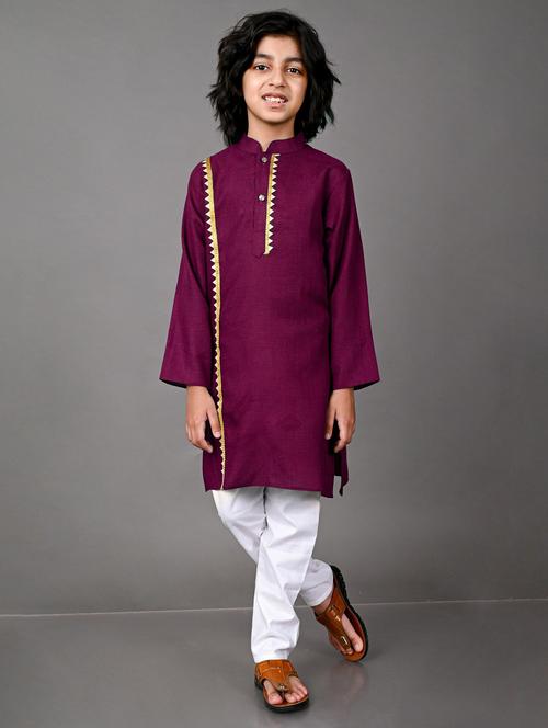 boys lace work cotton kurta pyjama set - 20943204 - Very Small Image - 1