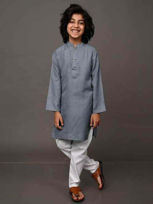 boys solid cotton kurta pyjama set - 20943209 - Very Small Image - 1